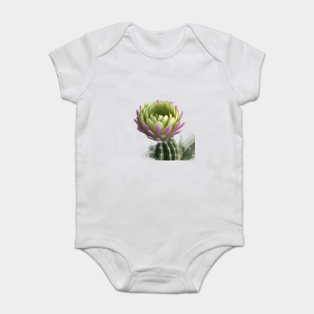 Cactus With a Blooming Flower on Top, Covered in Water Droplets Baby Bodysuit by animegirlnft